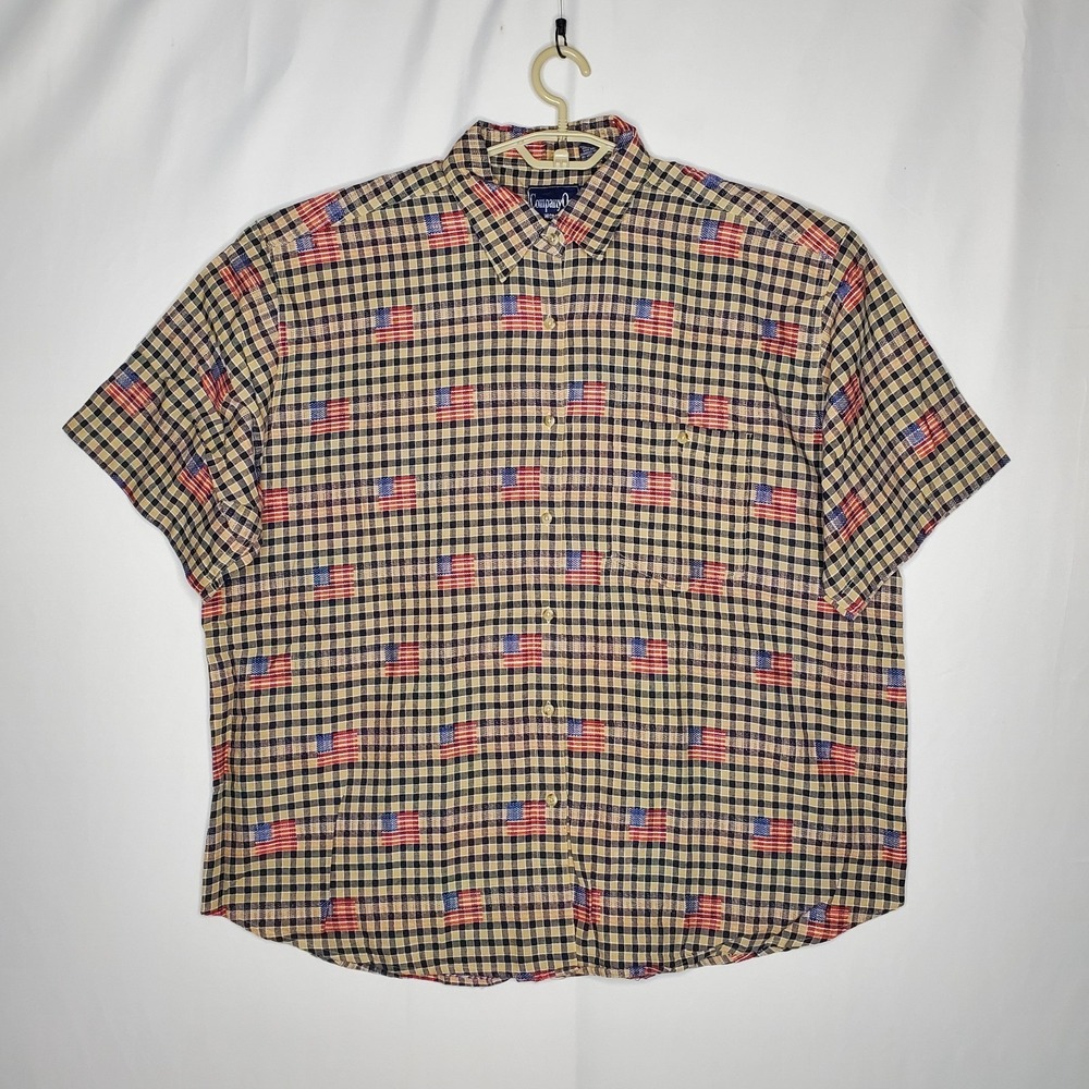 Company One Vtg Button Shirt‎ Women 3X USA Flag Patriotic Country Plaid Collar